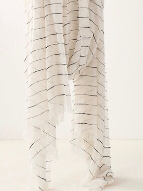 Eileen Fisher Neutral Striped Fringe Scarf - Brand: